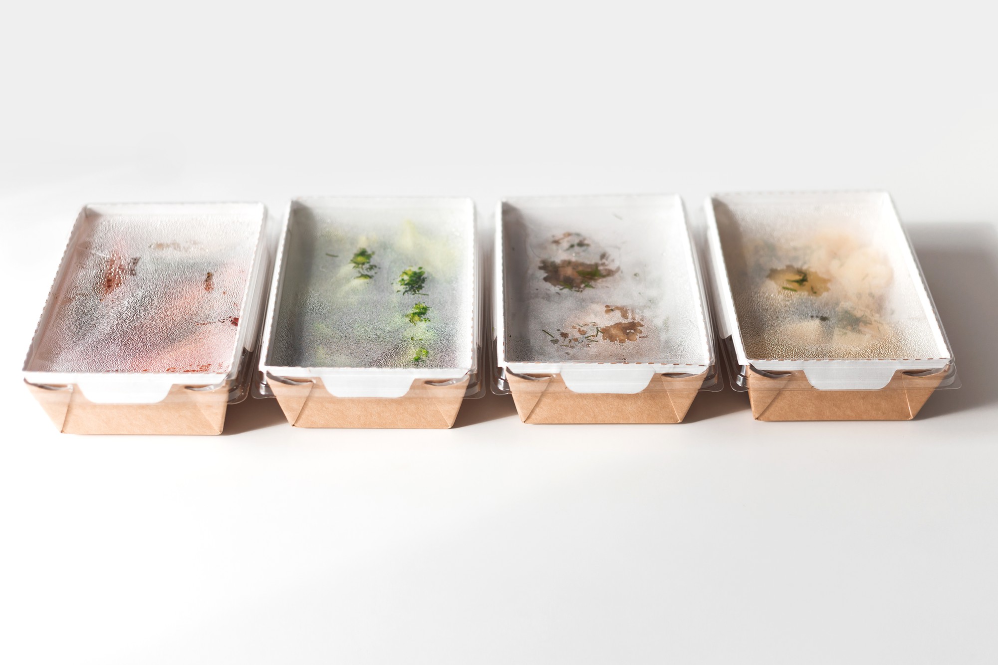 Boxes with prepared meals and labels
